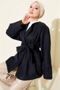 Double-Breasted Belted Cashmere Jacket Navy Blue