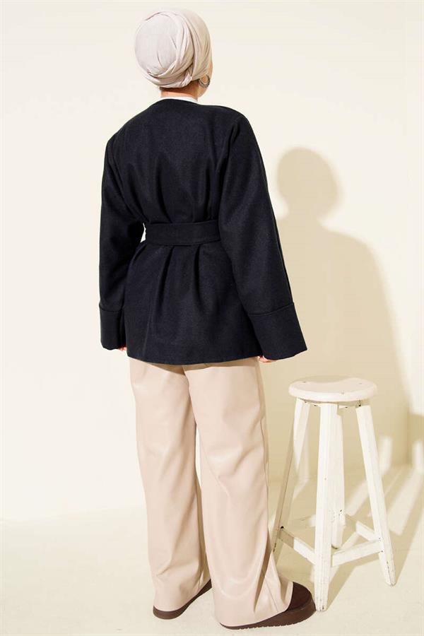 Double-Breasted Belted Cashmere Jacket Navy Blue