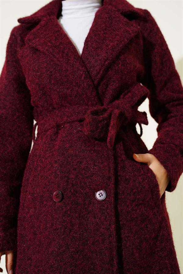Double-Breasted Belted Cashmere Coat Burgundy