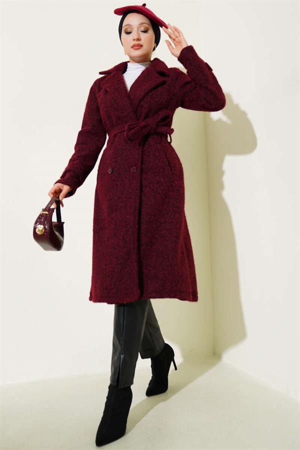 Double-Breasted Belted Cashmere Coat Burgundy