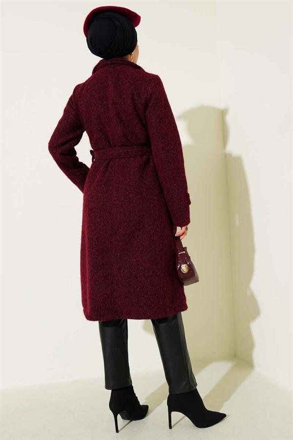 Double-Breasted Belted Cashmere Coat Burgundy