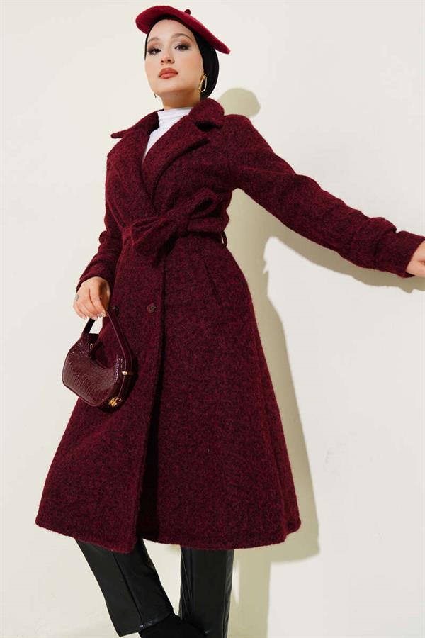 Double-Breasted Belted Cashmere Coat Burgundy