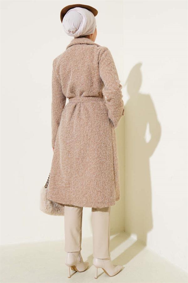 Double Breasted Belted Cashmere Coat in Camel