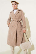 Double Breasted Belted Cashmere Coat in Camel