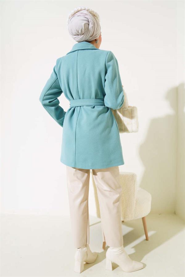 Double Breasted Belted Short Cashmere Coat Mint