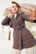 Double Breasted Belted Short Cashmere Coat Milky Coffee