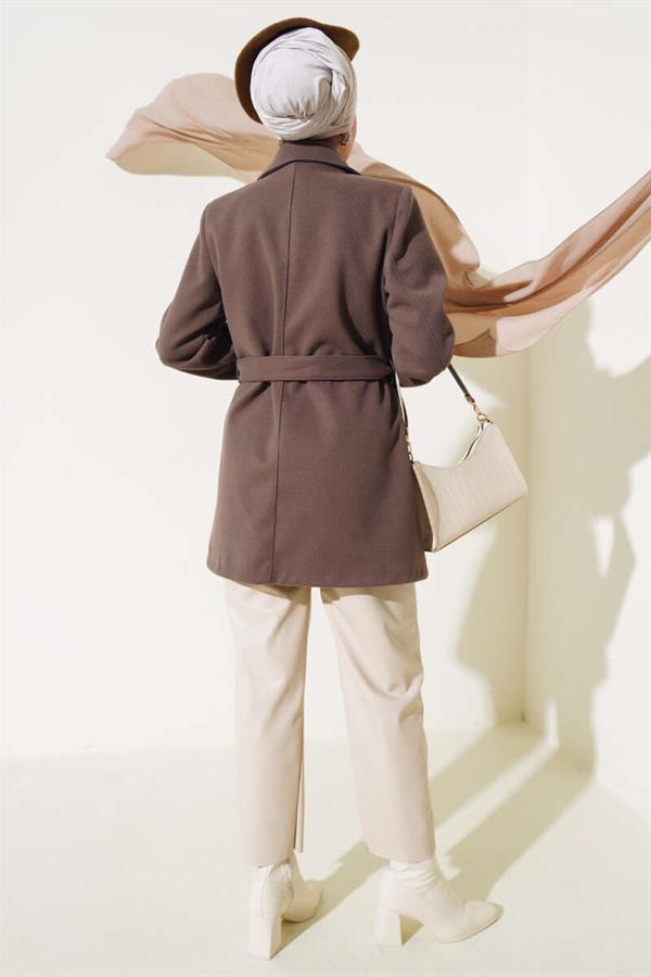 Double Breasted Belted Short Cashmere Coat Milky Coffee