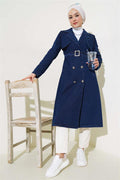 Double Breasted Belted Denim Trench Coat Denim