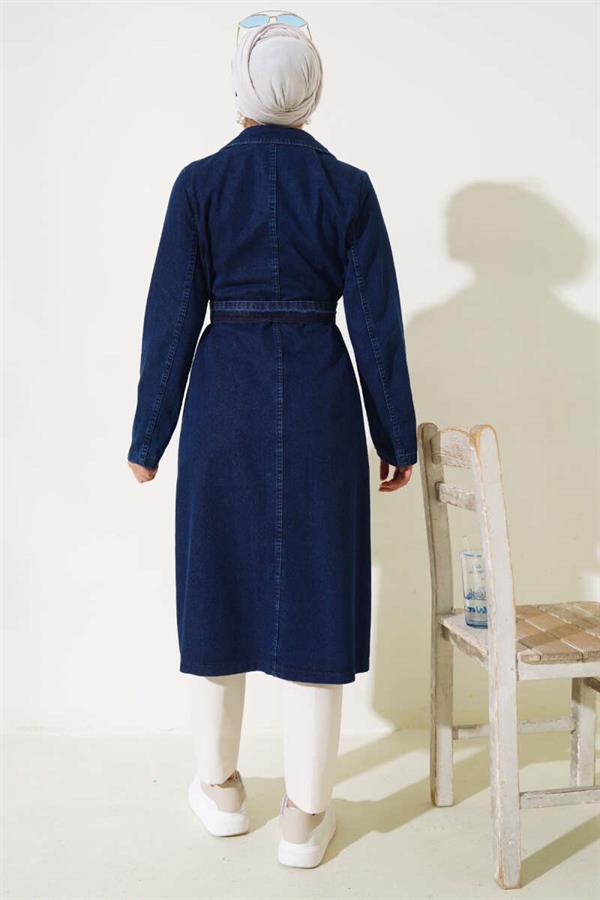 Double Breasted Belted Denim Trench Coat Denim