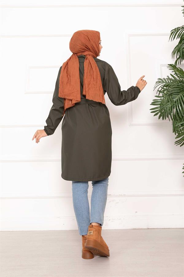 Double-Breasted Belted Relax Trench Coat Khaki
