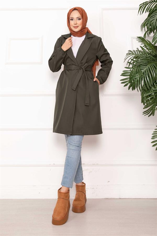 Double-Breasted Belted Relax Trench Coat Khaki