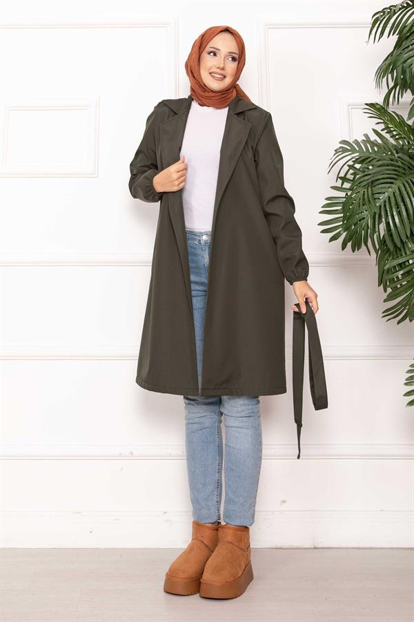 Double-Breasted Belted Relax Trench Coat Khaki