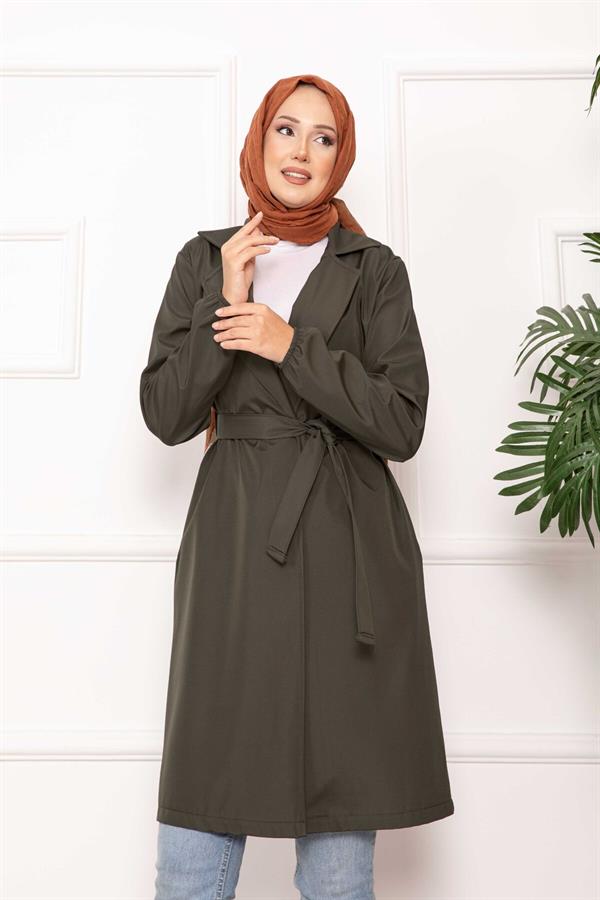 Double-Breasted Belted Relax Trench Coat Khaki