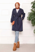 Double-Breasted Belted Relax Trench Coat Navy Blue