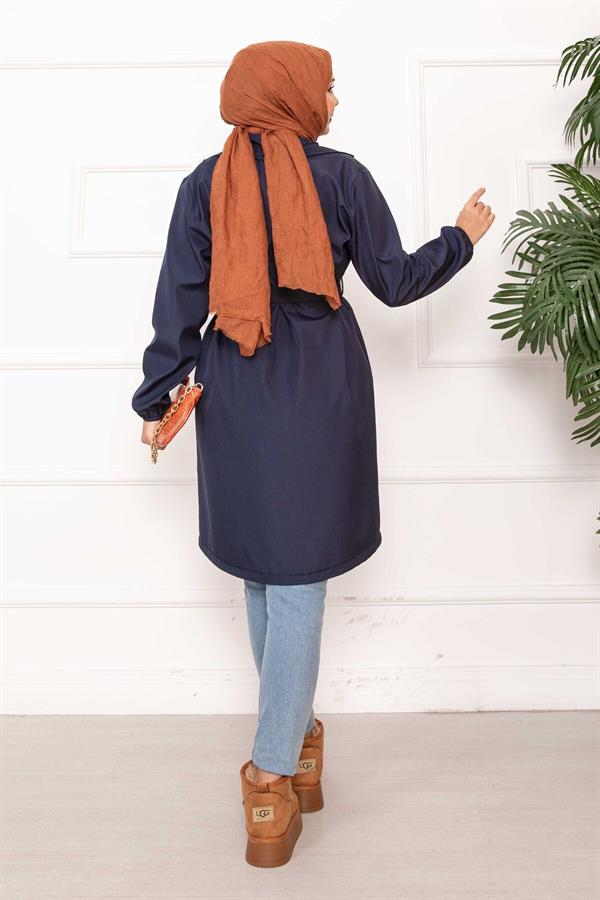 Double-Breasted Belted Relax Trench Coat Navy Blue