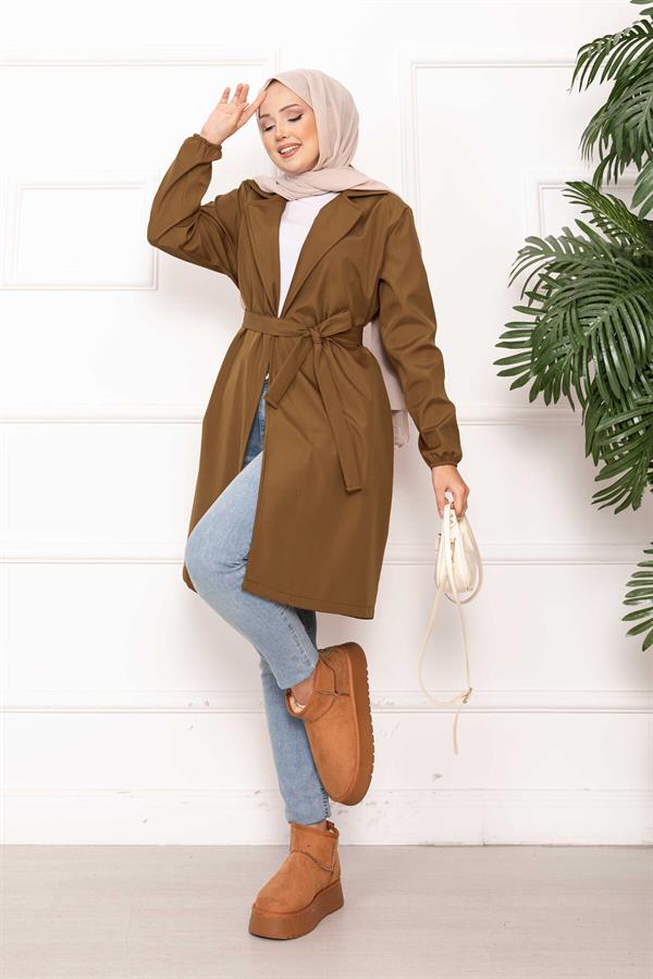 Double-Breasted Belted Relax Trench Coat in Tan