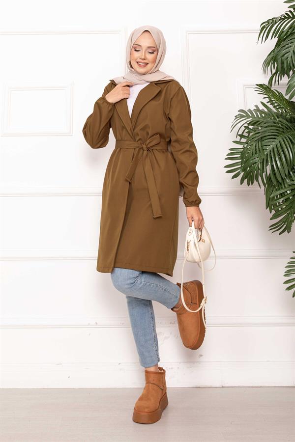 Double-Breasted Belted Relax Trench Coat in Tan