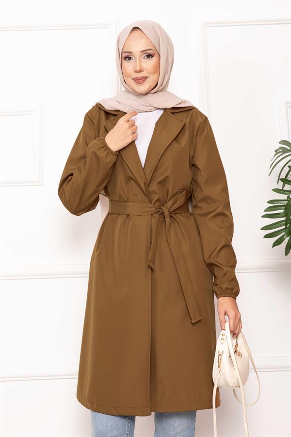Double-Breasted Belted Relax Trench Coat in Tan