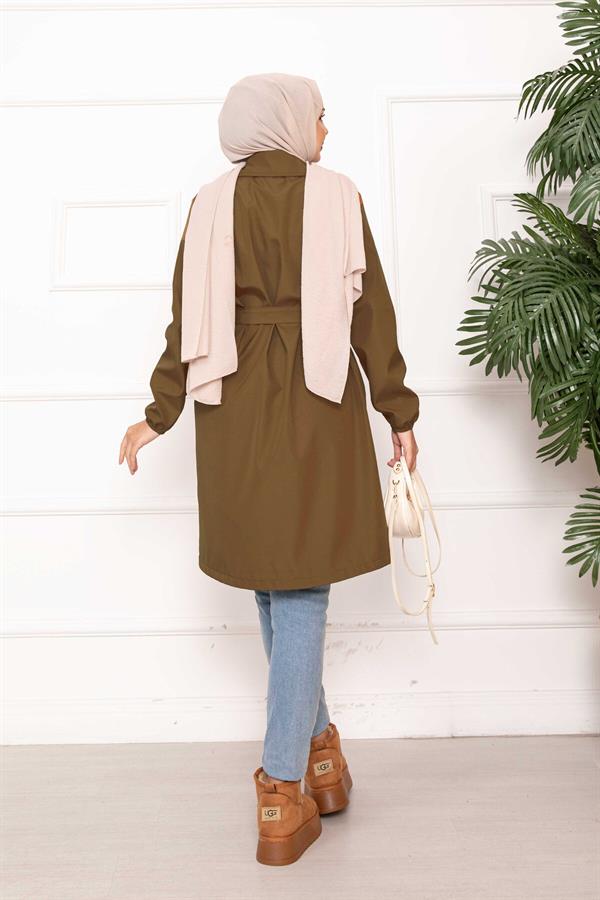 Double-Breasted Belted Relax Trench Coat in Tan