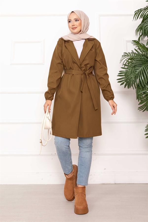 Double-Breasted Belted Relax Trench Coat in Tan