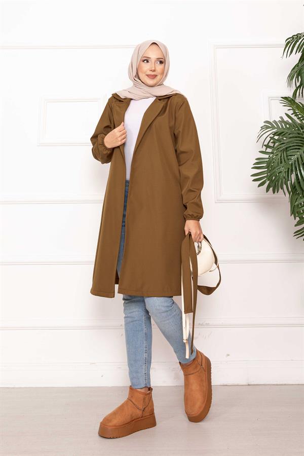 Double-Breasted Belted Relax Trench Coat in Tan