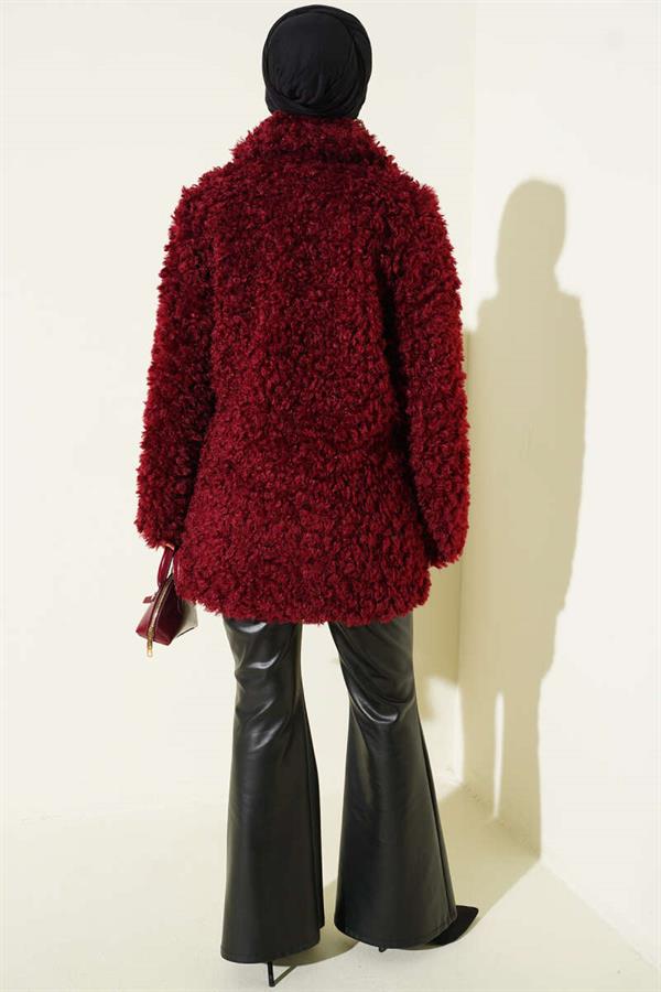 Double Breasted Lamb Coat Claret Red