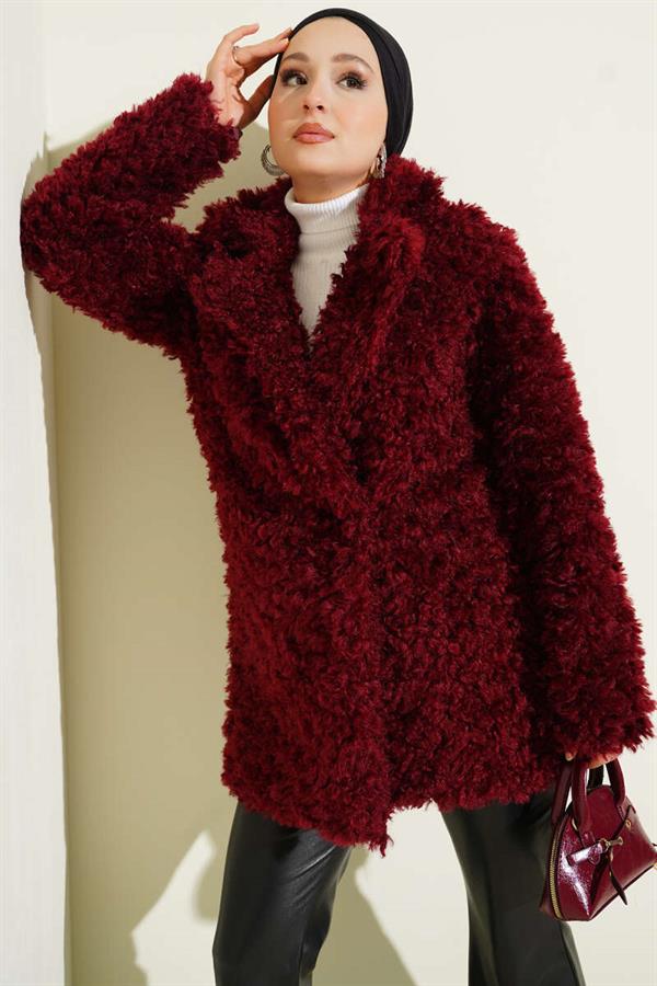 Double Breasted Lamb Coat Claret Red