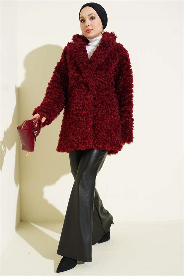 Double Breasted Lamb Coat Claret Red