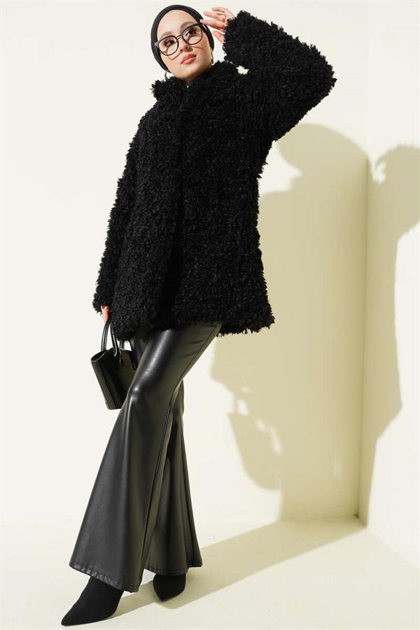 Double Breasted Lamb Coat Black