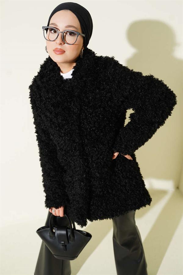 Double Breasted Lamb Coat Black