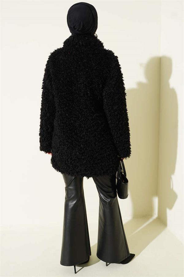 Double Breasted Lamb Coat Black