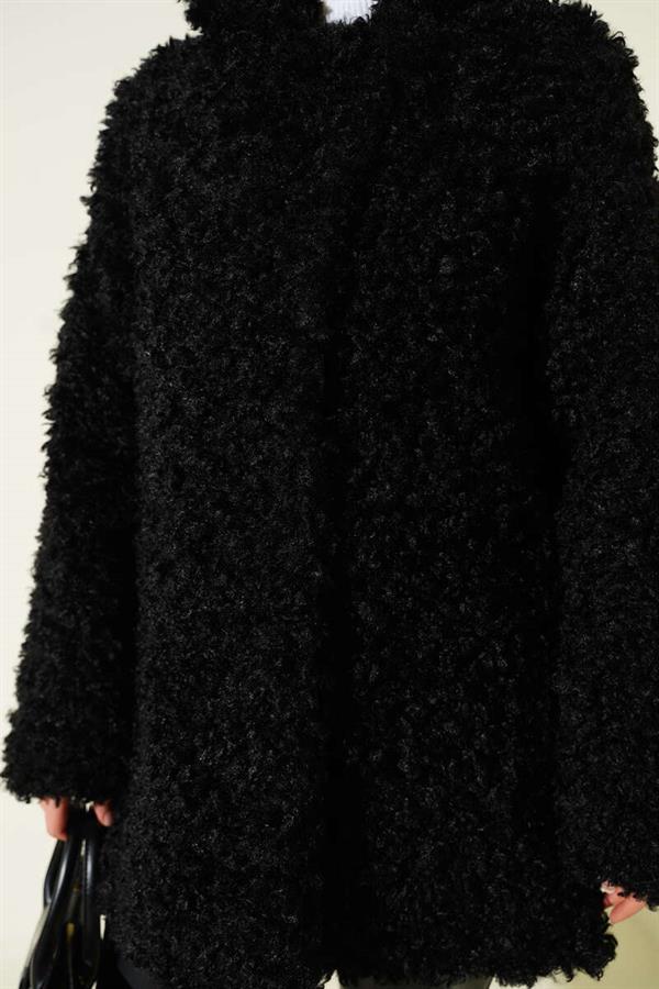 Double Breasted Lamb Coat Black