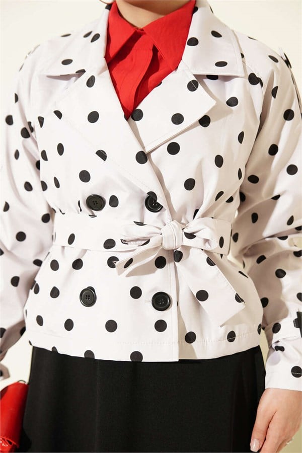 Double-breasted Polka Dot Short Trench Coat in Stone