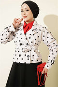 Double-breasted Polka Dot Short Trench Coat in Stone
