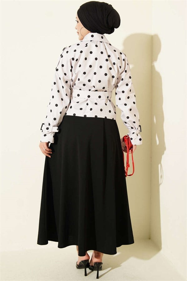 Double-breasted Polka Dot Short Trench Coat in Stone