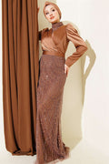 Wrap Neck Sequin Evening Dress in Brown