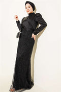Wrap Neck Sequin Evening Dress Black