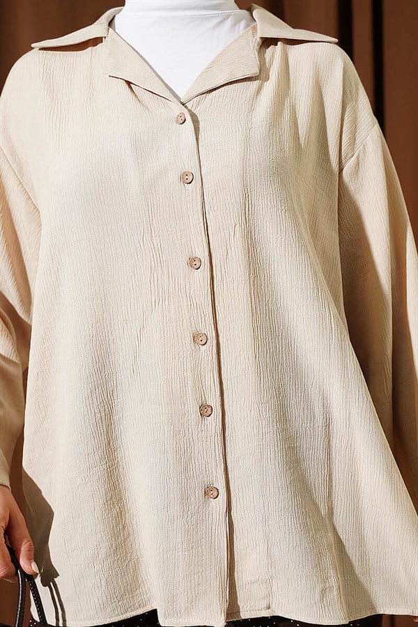 Wrap Collar Loose Fit Shirt Beige