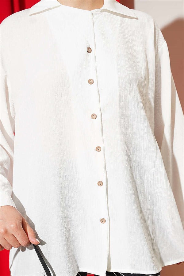 Wrap Collar Loose Fit Shirt, Ecru