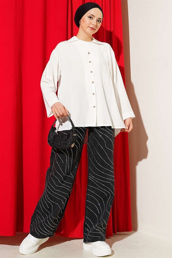 Wrap Collar Loose Fit Shirt, Ecru