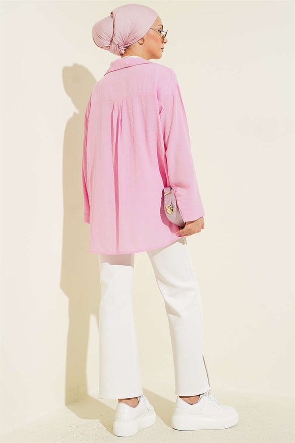 Wrap Collar Loose-Fitting Shirt Pink
