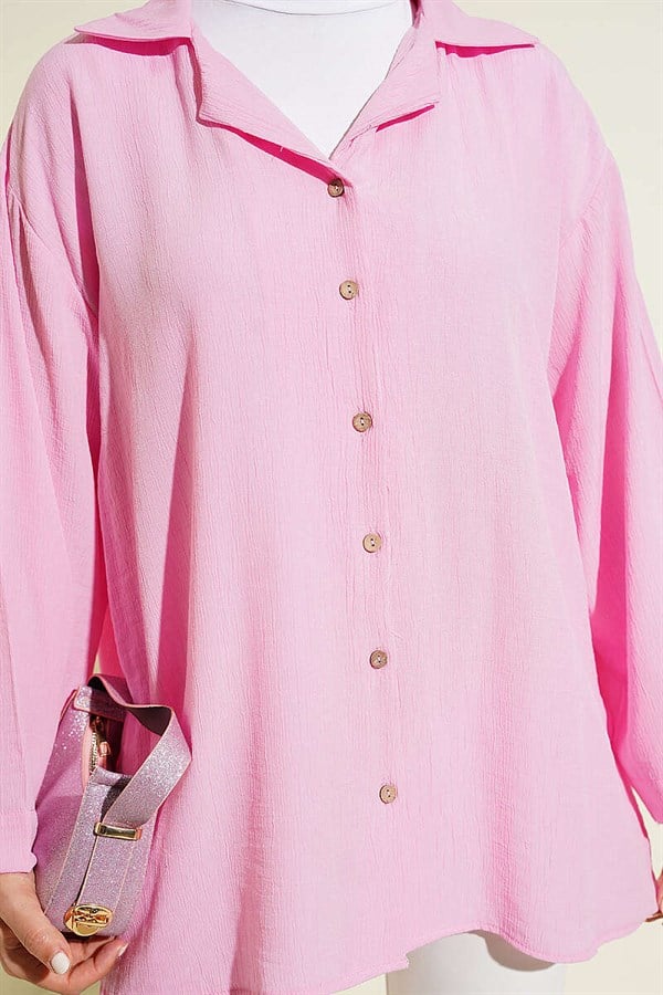 Wrap Collar Loose-Fitting Shirt Pink
