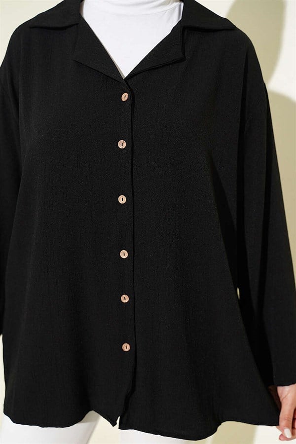 Double-Breasted Loose-fitting Shirt, Black