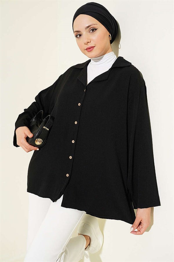 Double-Breasted Loose-fitting Shirt, Black