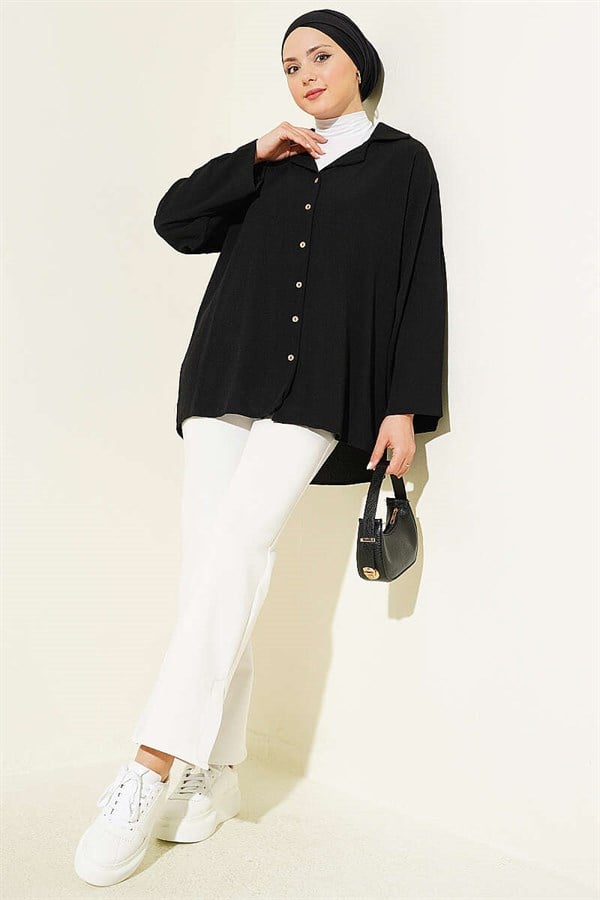 Double-Breasted Loose-fitting Shirt, Black