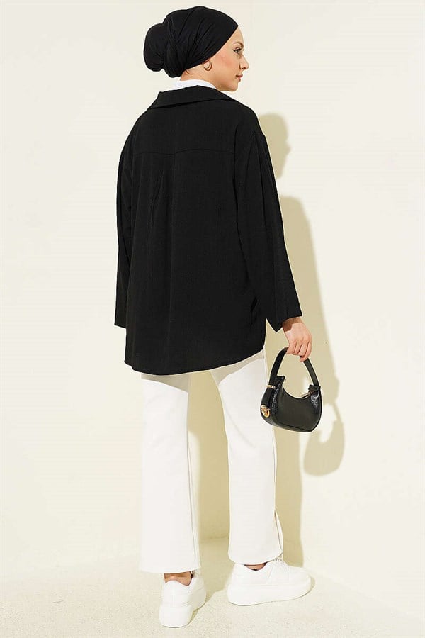 Double-Breasted Loose-fitting Shirt, Black