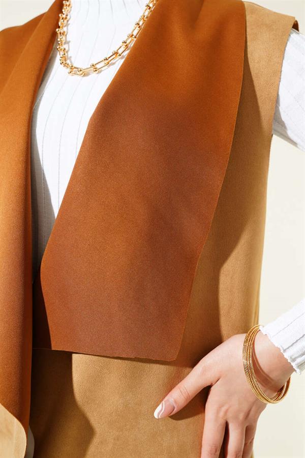 Double Breasted Suede Vest Latte