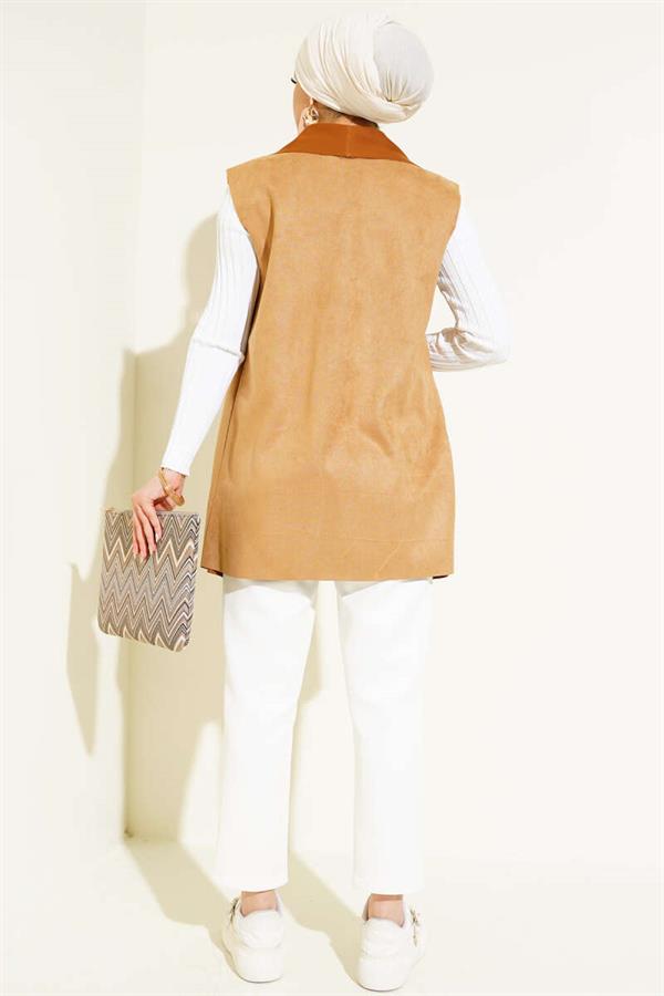 Double Breasted Suede Vest Latte