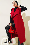 Double Breasted Long Boucle Vest Claret Red