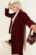 Double-breasted Long Cashmere Coat Burgundy
